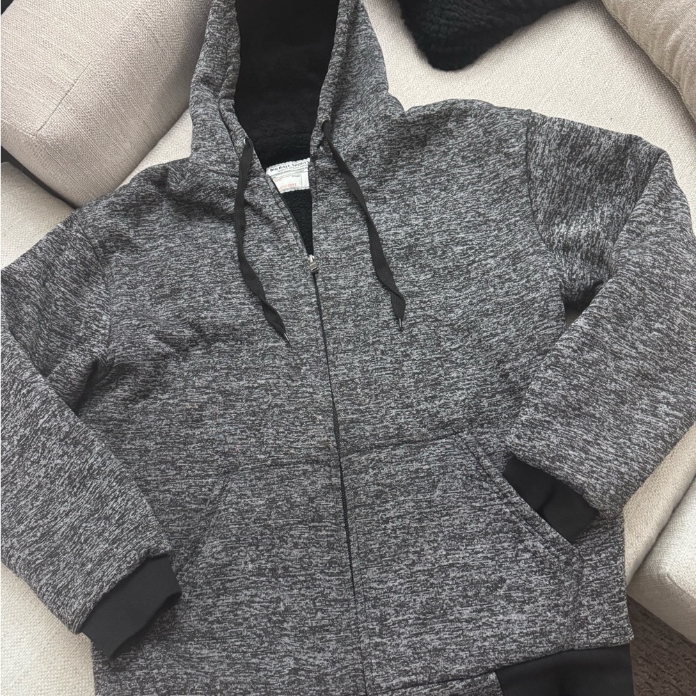 Gray Zip-Up Hoodie with Black Accents